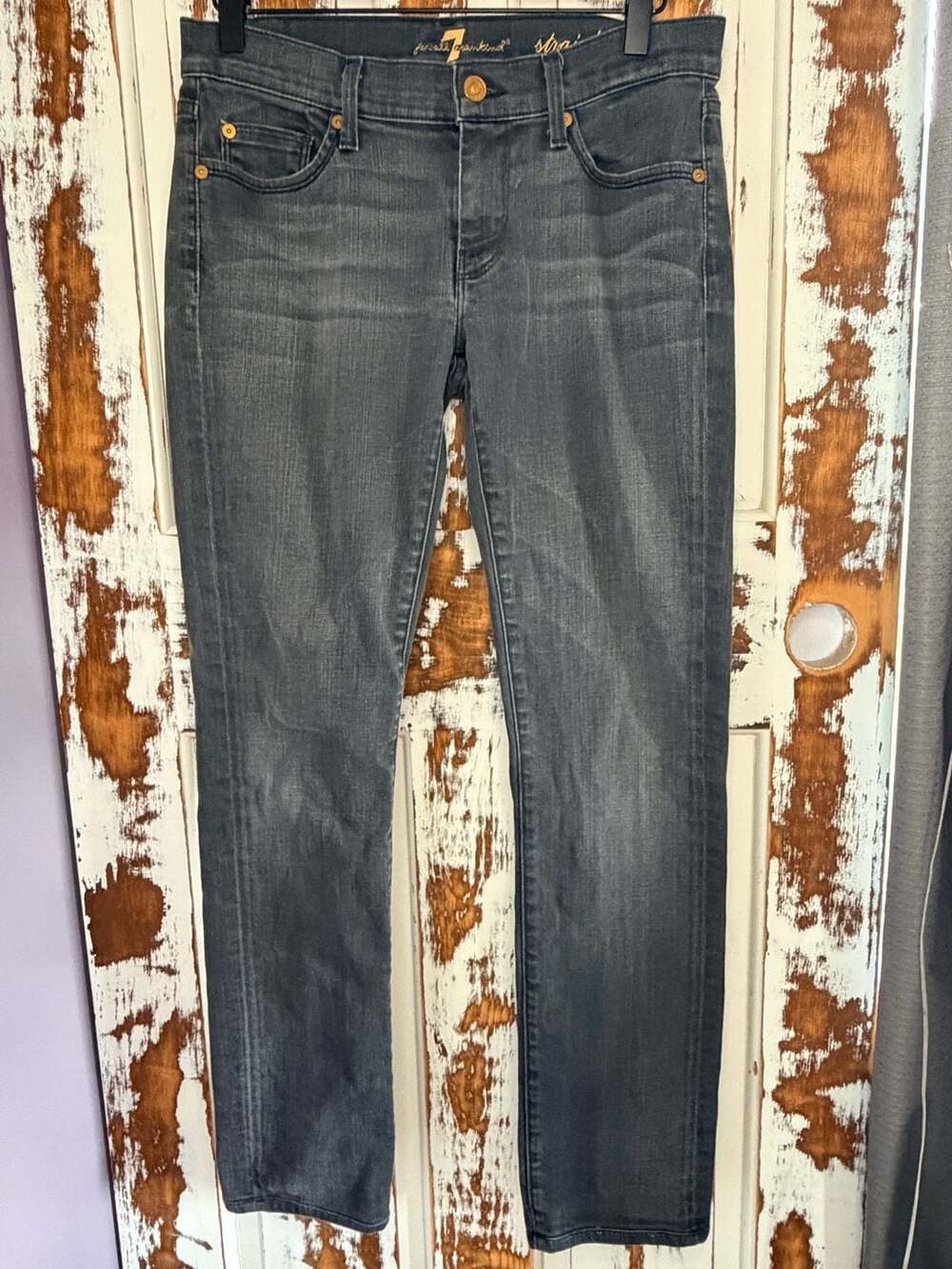 7 For All Mankind Women’s Straight Leg Grey Wash Denim Jeans Size 27